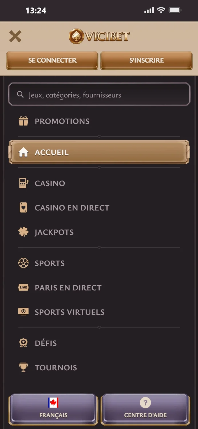 Menu Vicibet